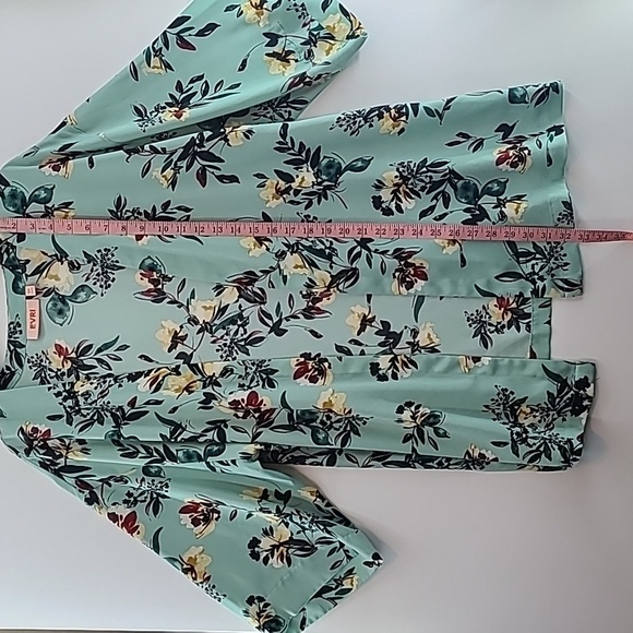 EVRI Women's Green Floral Open Kimono - Size 0X - Picture 8 of 11